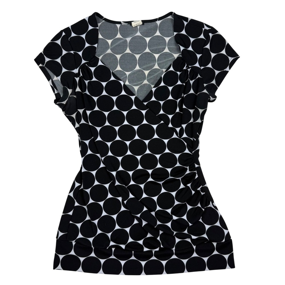 VTG Y2K Maurices Polka Dot Surplice V-Neck Ruched Blouse Sz M Fitted Paper Tag